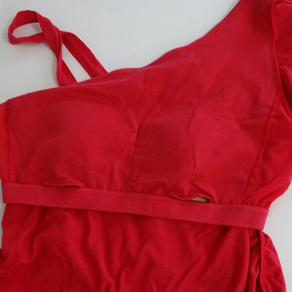 Bra Tops Red One Shoulder Top Women Size S Ruffle Sleeve Ruched Built In Bra - Picture 5 of 12